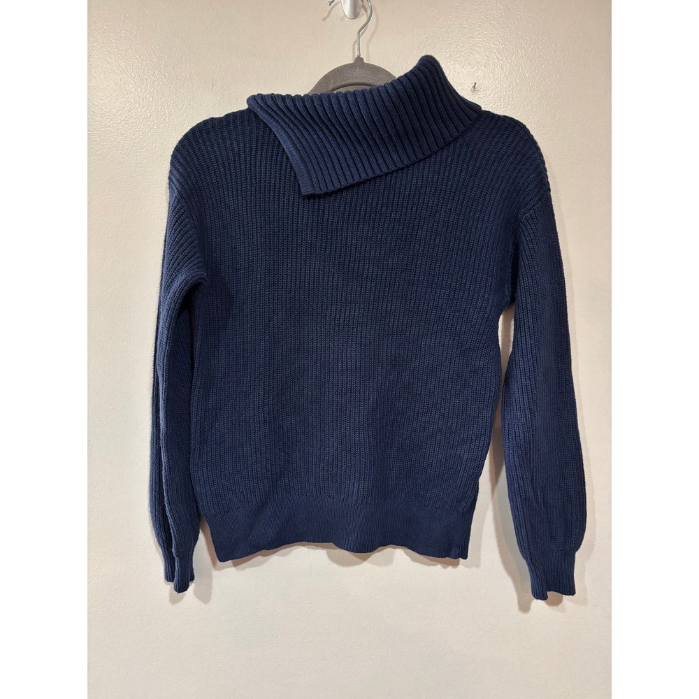 Talbots Petite Small Split Cowl Neck Sweater Blue Ribbed Cotton Blend Knit SP